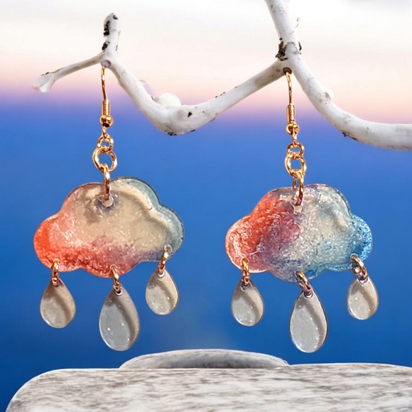 Hand Crafted Jewelry - Rainy Day Dreams/ Handmade Resin Dangle Earrings